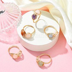 5 Stück 5-teiliges Set mit runden Fingerringen aus natürlichen gemischten Edelsteinen&nbsp;RJEW-JR00590-01