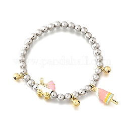 Braccialetti con ciondoli in ottone e smalto con perline rotonde per donna&nbsp;BJEW-D317-11PG