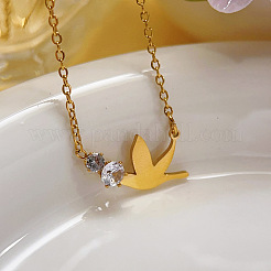 Colliers pendentifs oiseau en acier inoxydable et cristal strass 201 pour femmes&nbsp;WG9DEBA-01