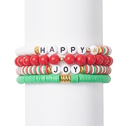 4pcs 4 style argile polymère heishi surfeur bracelets extensibles ensemble&nbsp;BJEW-TA00269