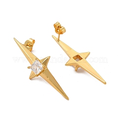 Klare kubische Zirkonia-Stern-Ohrstecker&nbsp;EJEW-P221-21G