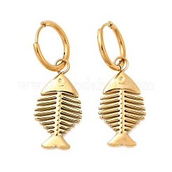 Boucles d'oreilles créoles en forme de poisson en acier inoxydable 304&nbsp;EJEW-K268-42G