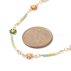 Handgefertigte Blumen-Gliederkette aus Messing für Damen&nbsp;NJEW-JN04266