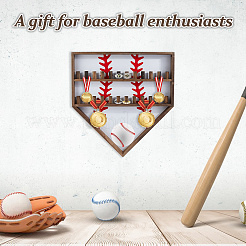 Baseball-Thema Holz Wand montiert Fingerring Veranstalter Display steht&nbsp;AJEW-WH0031-70A