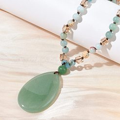 Colliers longs avec pendentif en forme de larme en aventurine verte naturelle et perles de verre&nbsp;GG-CBAE048-01C