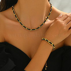 Ensemble élégant de collier et de bracelet en cuir PU et chaîne en acier inoxydable pour femme&nbsp;CT7814
