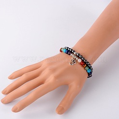 Perles hématite synthétiques à la mode bracelets extensibles à 2 boucle&nbsp;BJEW-JB01728-05