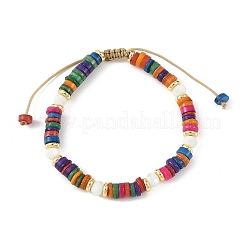 Verstellbare Armbänder aus geflochtenen Naturmuscheln und Glasperlen&nbsp;BJEW-JB14010-01