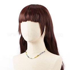 Collana di perline a colonna con pietre preziose miste naturali e sintetiche con cuore in ottone da donna&nbsp;NJEW-JN03911