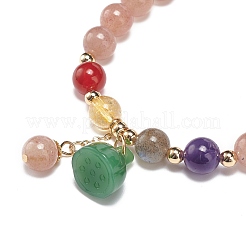 Braccialetto elasticizzato con perline rotonde in pietre preziose miste naturali e sintetiche con ciondoli di semi di loto in vetro per donna&nbsp;BJEW-JB09027