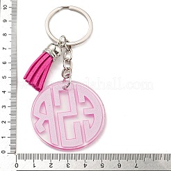 Rond plat en acrylique avec pendentif pompon en daim&nbsp;KEYC-G060-01A