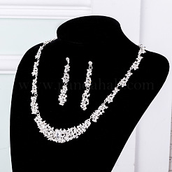 Blumen-Legierung Kristall Strass Link Halsketten & Ohrstecker baumelnden Set für Frauen&nbsp;FS-WG2AC0B-01