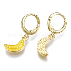 Aretes tipo argolla de latón y esmalte&nbsp;EJEW-T014-25G-NF