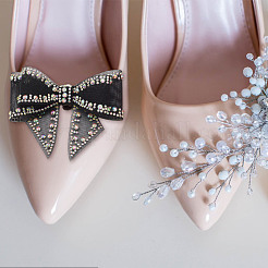 4 pieza de adornos para zapatos de poliéster con lazo y rhinestone en 2 colores&nbsp;AJEW-HY0001-80A