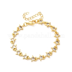 Pulseras de eslabones de circonita cúbica transparente con micropavé de latón para mujer&nbsp;BJEW-D342-01G