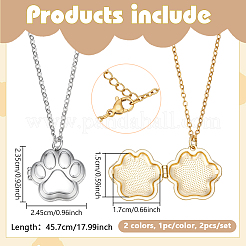 2 collar con colgante de medallón con foto de huella de pata de acero inoxidable en 2 colores para mujer&nbsp;NJEW-NB0001-39