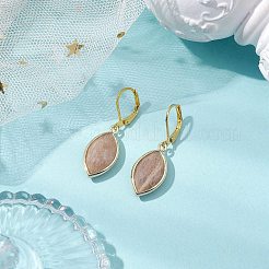 Pietra solare naturale occhio di cavallo con orecchini a cerchio in ottone da donna&nbsp;EJEW-JE05926