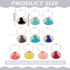 10 Stück Quastenanhänger aus Polycotton in 10 Farben und Weinglasanhänger aus Holz.&nbsp;AJEW-LP00008