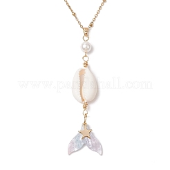 Colliers avec pendentif queue de sirène en coquillage cauris naturel&nbsp;NJEW-JN05233