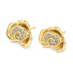 Pendientes de botón con micropavé de circonitas cúbicas y flor de rosa de latón&nbsp;EJEW-G452-08G-02