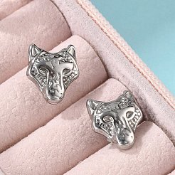 Ohrclips aus 304er Edelstahl mit Wolfsmotiv&nbsp;EJEW-B116-02P