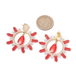 Pendientes colgantes de vidrio y latón con forma de lágrima&nbsp;EJEW-MZ00388-02
