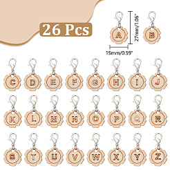 26 Uds. Marcadores de punto de bloqueo con colgante de madera y flores con letras a ~ z&nbsp;HJEW-AB00665