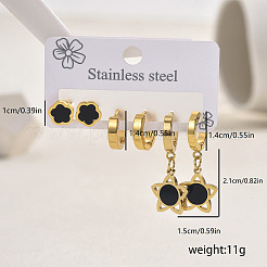 3 Paar Blume 201 Edelstahl Ohrring-Sets&nbsp;ZH5576-1