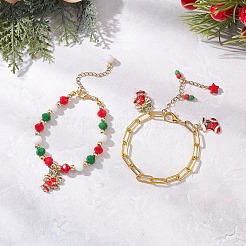 2 set di 2 braccialetti con ciondoli in lega smaltata a tema natalizio e braccialetti con catena a graffetta in ferro&nbsp;BJEW-JB12443-01