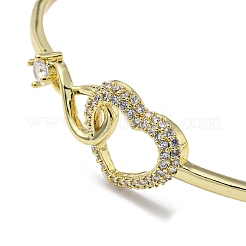 Bracciale rigido a cuore infinito in ottone con zirconi trasparenti con catene di sicurezza&nbsp;BJEW-L683-02G