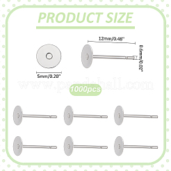 1000 pièce de boucles d'oreilles à tige en acier inoxydable 304 résistant au ternissement&nbsp;STAS-ME0001-50B