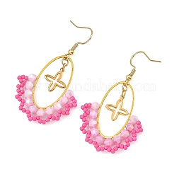 Pendientes colgantes ovalados de latón y acero inoxidable 304&nbsp;EJEW-MZ00799-02