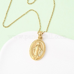 Colliers ovales en acier inoxydable 304 avec pendentif Vierge Marie pour femmes&nbsp;NJEW-B149-02G
