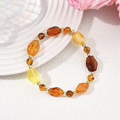 Pulseras elásticas de ámbar natural y hematita sintética no magnética para mujer&nbsp;BJEW-JB13776