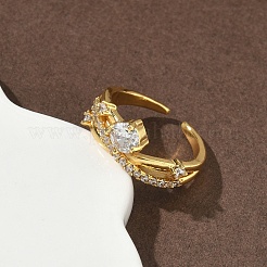 Offene Manschettenringe aus Messing mit Mikropavé und Zirkonia für Damen&nbsp;RJEW-C163-18G