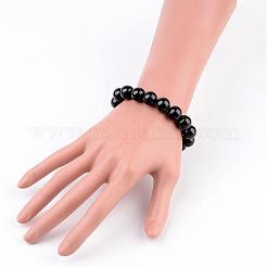 Braccialetti elastici con perline rotonde in agata nera tinta e riscaldata&nbsp;BJEW-JB02271-02