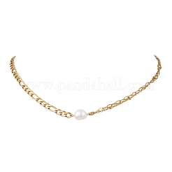Collane con catena mista in acciaio inossidabile 304 con pendente in perla naturale lucidato su due lati&nbsp;NJEW-JN05987