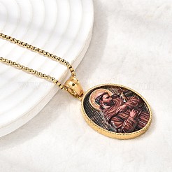 Unisex-Halskette mit ovalem Anhänger aus emailliertem Edelstahl 304 (Religion)&nbsp;STAS-H258-02G-03