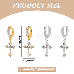2 paio di orecchini pendenti a forma di croce in ottone bicolore con strass&nbsp;EJEW-AN0004-64