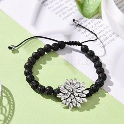 Bracelet de perles tressées en pierre de lave naturelle et hématite synthétique avec lotus en alliage&nbsp;BJEW-JB08466
