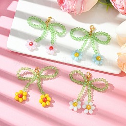 4 Uds. Decoración colgante de vidrio con forma de flor y lazo de 4 colores&nbsp;HJEW-TA00276