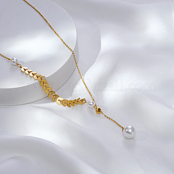 Collier élégant en acier inoxydable avec pendentif boule ronde en imitation perle et chaîne à maillons de blé pour femmes&nbsp;SK9142