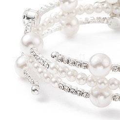 Kristall-Strass-Tenniswickel-Manschettenarmband mit Imitationsperlen&nbsp;BJEW-XCP0001-07