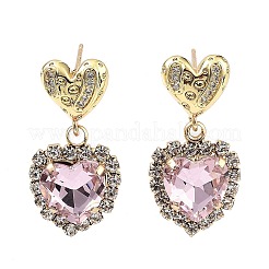 Orecchini a bottone a forma di cuore in ottone dorato chiaro con micro pavè di zirconi&nbsp;EJEW-Q800-50KCG
