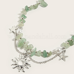 Colliers à pendentif étoile de soleil en alliage de zinc à la mode avec perles en aventurine verte naturelle&nbsp;FS-WG24785-01