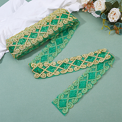 Ruban de dentelle de fleurs en polyester de 10 mètre avec paillettes&nbsp;SRIB-WH0026-17B
