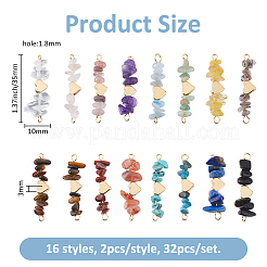 32 Stück 16 Stile natürliche gemischte Edelstein-Chip-Anschluss-Charms&nbsp;PALLOY-FH00095