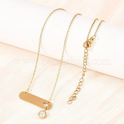 Collar largo ovalado con colgante redondo plano y cristales de acero inoxidable 304.&nbsp;NJEW-H093-08G