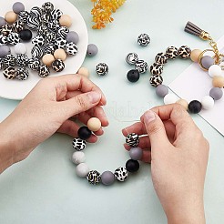 100 Stück 15 mm Silikonperlen Kuhdruck Zebradruck Leopardenmuster Tierdruck Silikonperlen Masse für Schlüsselanhänger Armband Halskette DIY Basteln&nbsp;JX311A