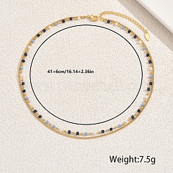 Doppellagige Halsketten aus Messing und Glaswürfelgliederketten für Damen&nbsp;JE8042